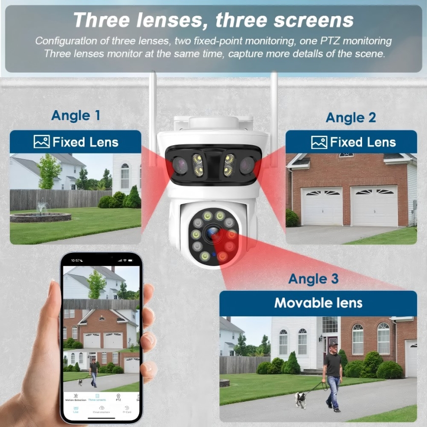 Immax NEO 07823L - Умна външна камера с три сензора 2MP+2MP+2MP 5V Wi-Fi