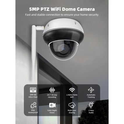 Immax NEO 07825L - Умна куполна външна камера (DOME) с 5 MP сензор, 230V, IP66, TUYA, Wi‑Fi