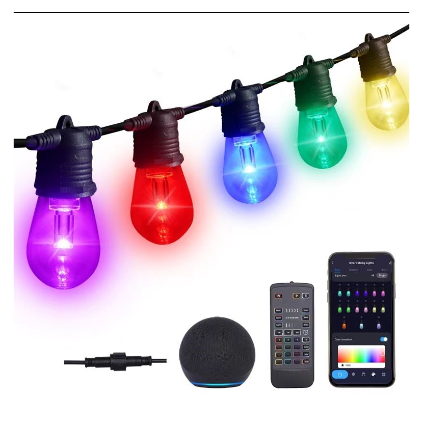 LED RGB+CCT Димируем екстериорен верига ГИРЛЯНДА 15xLED/1W/230V 15m Wi-Fi Tuya IP65 + дистанционно управление