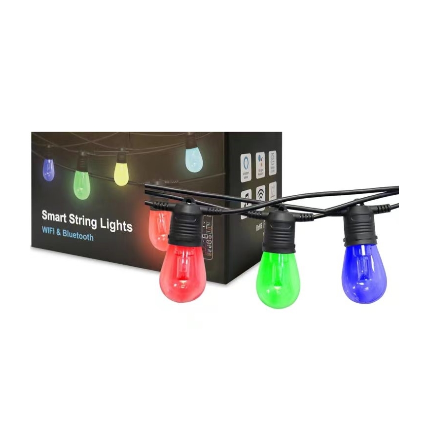 LED RGB+CCT Димируем екстериорен верига ГИРЛЯНДА 15xLED/1W/230V 15m Wi-Fi Tuya IP65 + дистанционно управление