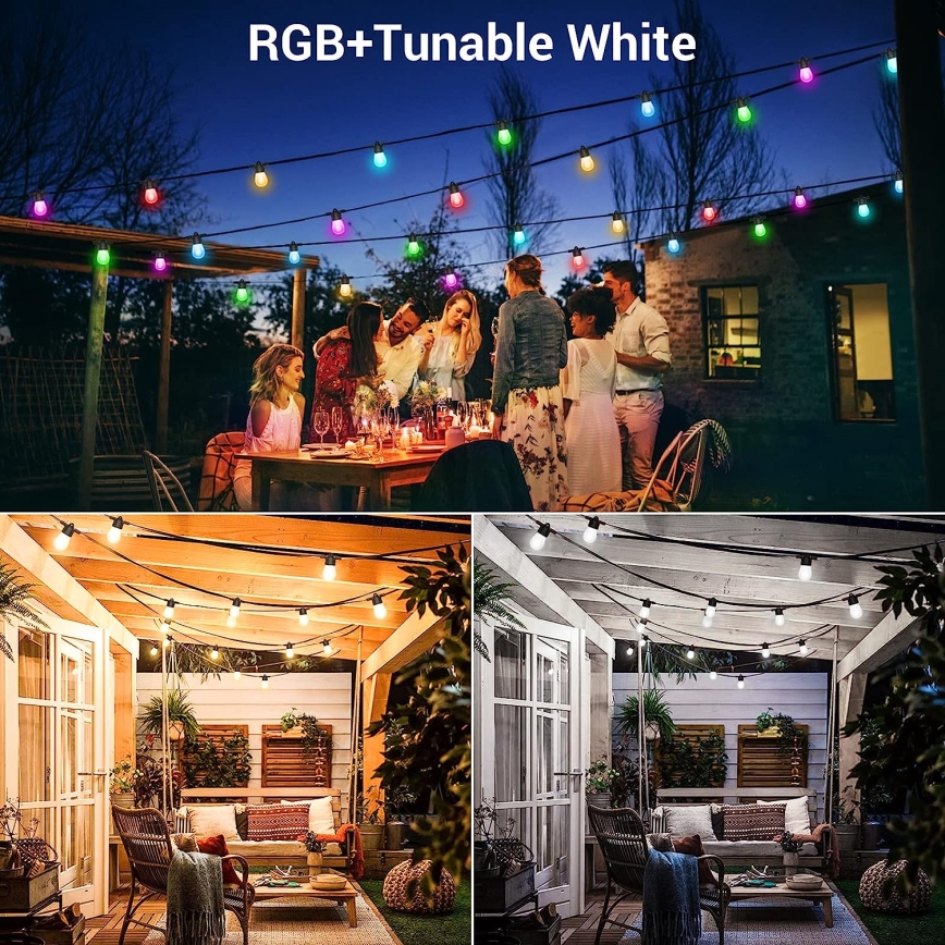 LED RGB+CCT Димируем екстериорен верига ГИРЛЯНДА 15xLED/1W/230V 15m Wi-Fi Tuya IP65 + дистанционно управление