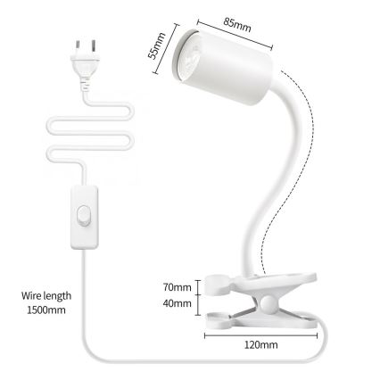 Immax NEO 08294L - Гъвкава лампа с щипка PUNTO 1xGU10/9W/230V бяла