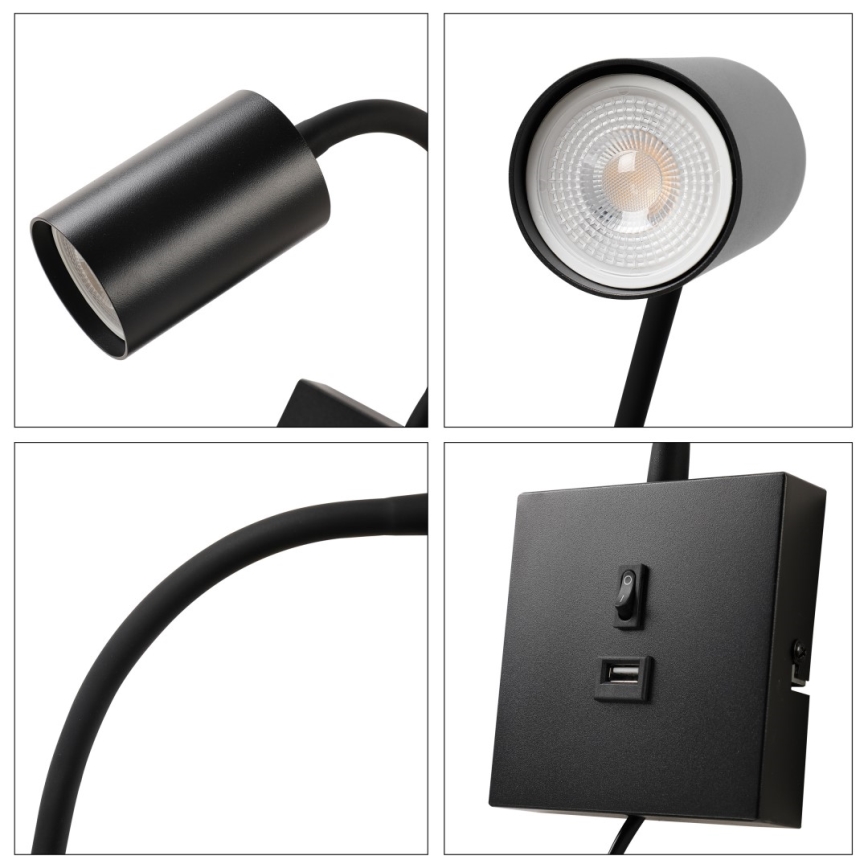 Immax NEO 08295L - Стенна лампа с USB PUNTO 1xGU10/9W/230V черна
