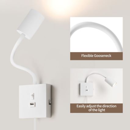 Immax NEO 08296L - Настенна лампа с USB порт PUNTO 1xGU10/9W/230V бяла