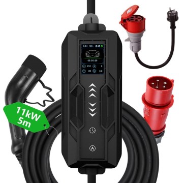 Immax - Преносима зарядна станция за електромобили EV AC Type 2 16A/380V 11kW + щепсел 230V, 3,7kW 5м + калъф