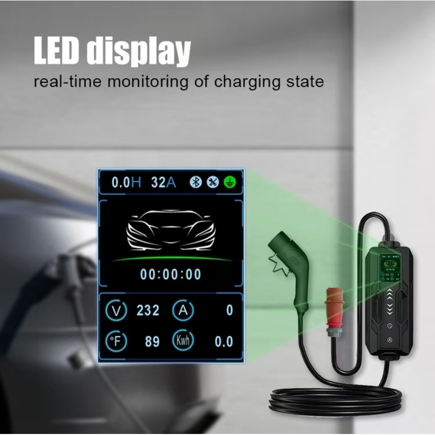 Immax - Преносима зарядна станция за електромобили EV AC Type 2 16A/380V 11kW + щепсел 230V, 3,7kW 5м + калъф