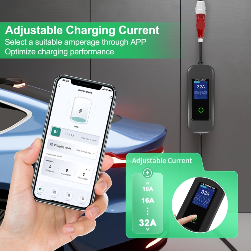 Immax - Преносима зарядна станция за електромобили EV AC Type 2 32A/380V 22kW + щепсел 230V 5м Wi-Fi Tuya