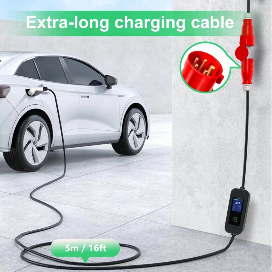 Immax - Преносима зарядна станция за електромобили EV AC Type 2 32A/380V 22kW + щепсел 230V 5м Wi-Fi Tuya