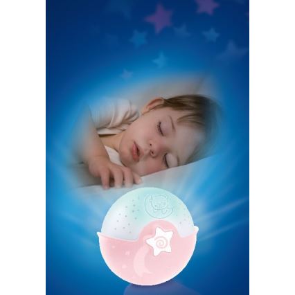 Infantino - Детска малка лампа с проектор 3xAA розова