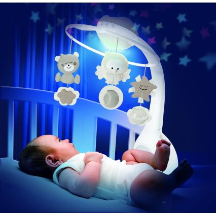Infantino - Въртележка за бебешко креватче с мелодия 3 в 1, 3xAAA, кафява