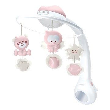 Infantino - Музикална въртележка за креватче и проектор 3в1 3xAAA розов