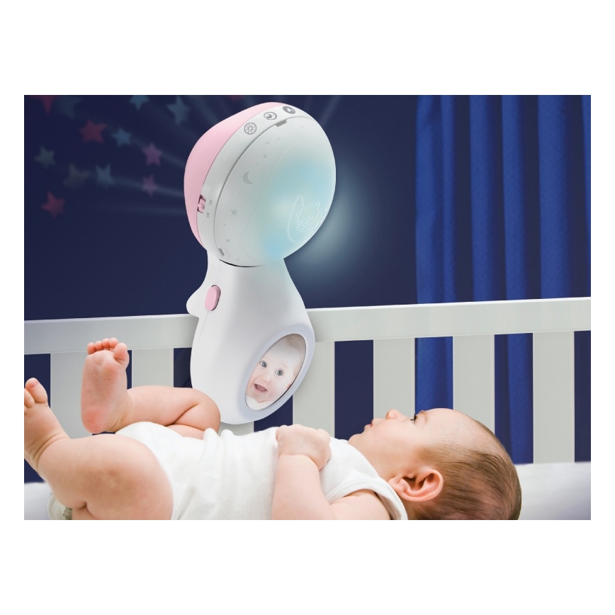 Infantino - Музикална въртележка за креватче и проектор 3в1 3xAAA розов