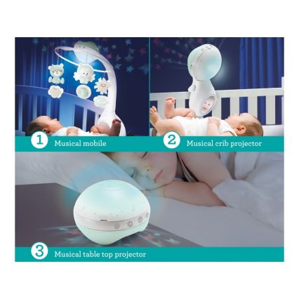 Infantino - Музикална въртележка за креватче и проектор 3в1 3xAAA зелен