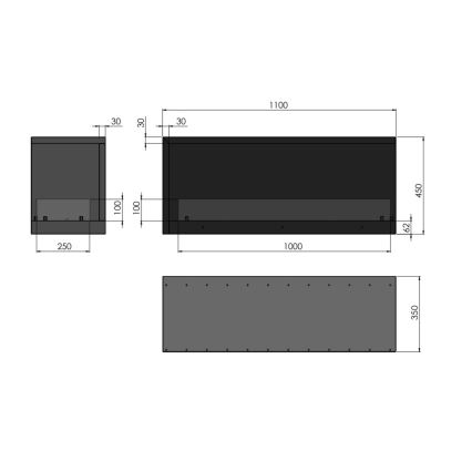 InFire - Ъглова BIO камина 110x45 см 3kW черна