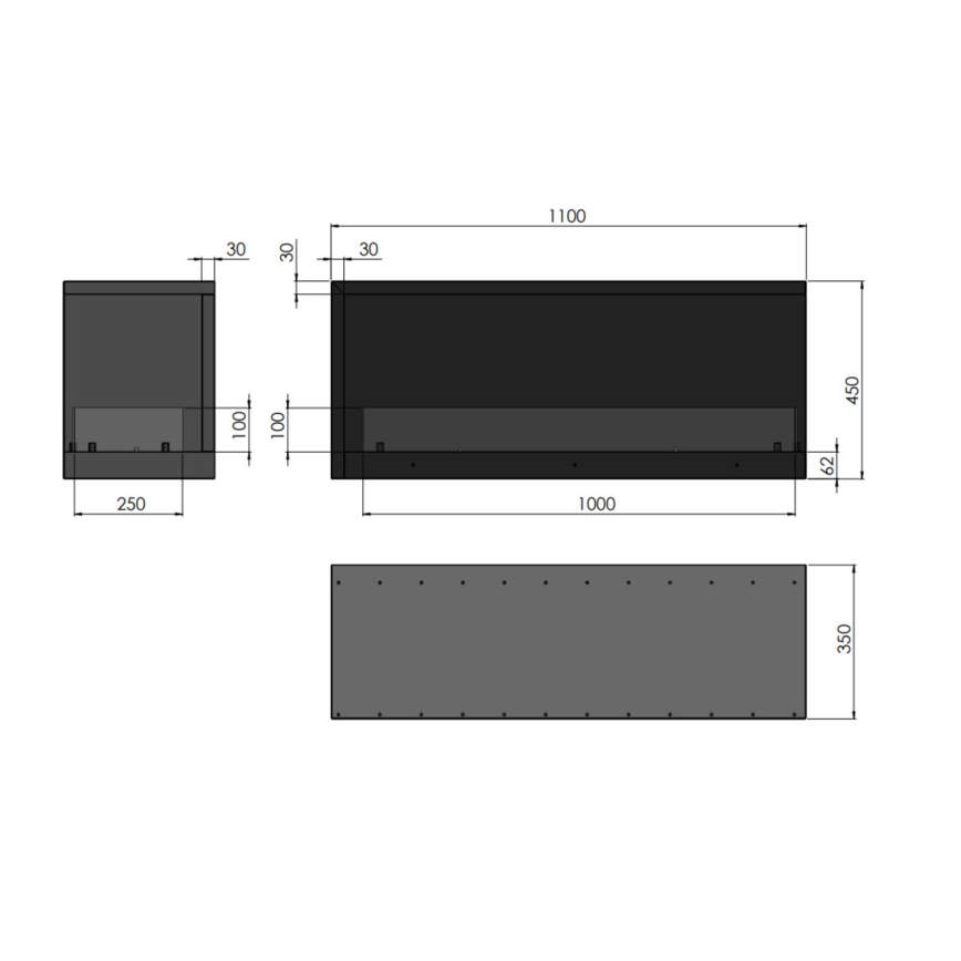 InFire - Ъглова BIO камина 110x45 см 3kW черна