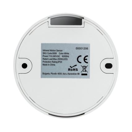 Инфрачервен сензор за движение 360° 200W/230V бял