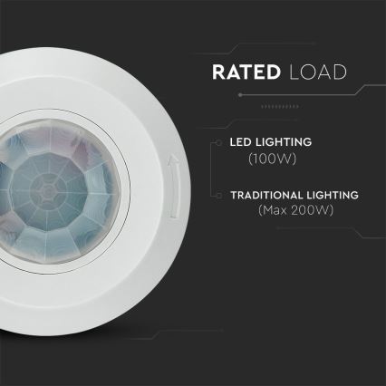 Инфрачервен сензор за движение 360° 200W/230V бял