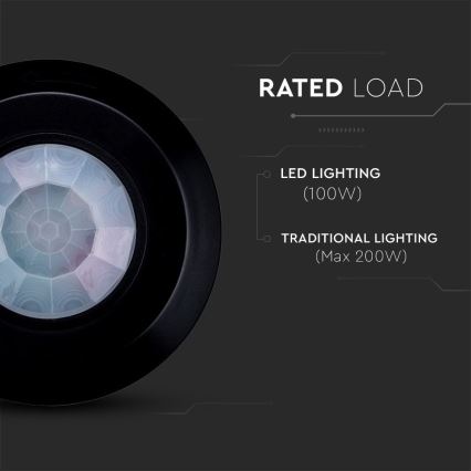 Инфрачервен сензор за движение 360° 200W/230V черен