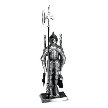 Инструменти за камина от чугун 4 бр. рицар сребрист