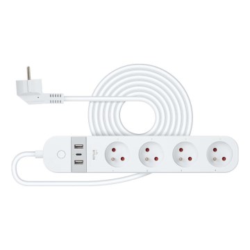 Интелигентен разширение кабел с превключвател 4Z Тип E + 2x USB-A + 1x USB-C 1,5m Wi-Fi Tuya бял