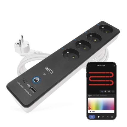 Интелигентен разширение кабел с превключвател GoSmart 4Z + 1xUSB-A + 1xUSB-C 2 m Wi-Fi Tuya