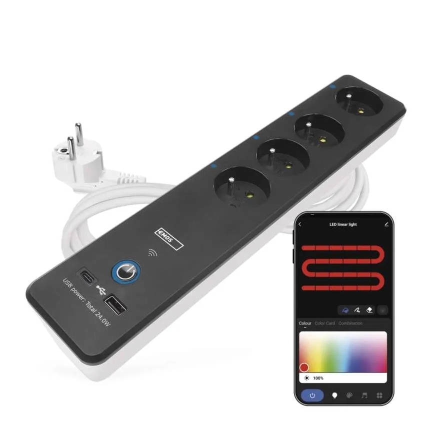 Интелигентен разширение кабел с превключвател GoSmart 4Z + 1xUSB-A + 1xUSB-C 2 m Wi-Fi Tuya