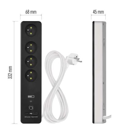 Интелигентен разширение кабел с превключвател GoSmart 4Z + 1xUSB-A + 1xUSB-C 2 m Wi-Fi Tuya