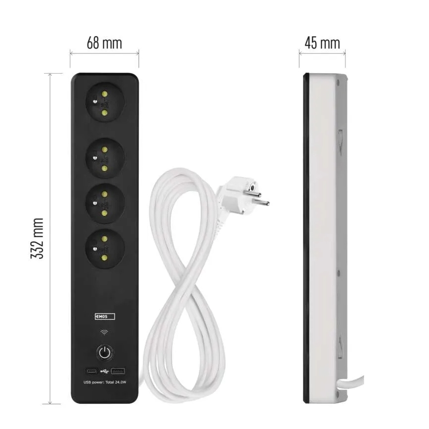 Интелигентен разширение кабел с превключвател GoSmart 4Z + 1xUSB-A + 1xUSB-C 2 m Wi-Fi Tuya