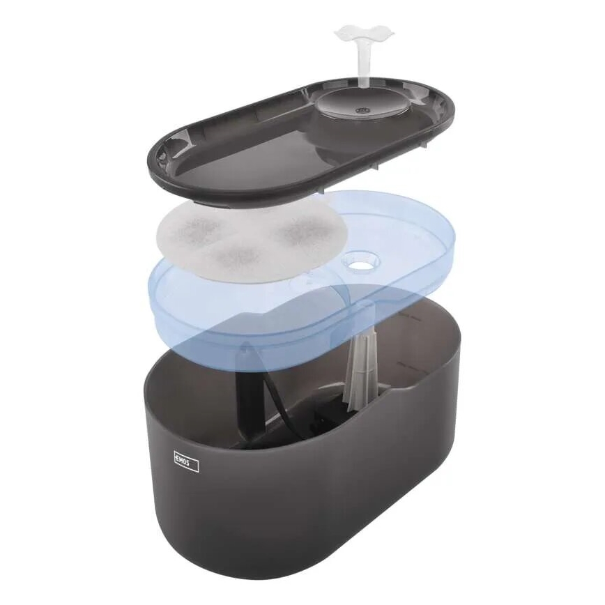 Интелигентен воден фонтан за домашни любимци 2,6 l/5V сив Wi-Fi