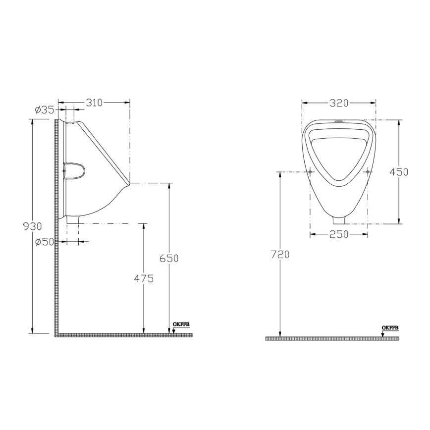 Isvea - Писоар с горно водоподаване, керамичен/бял