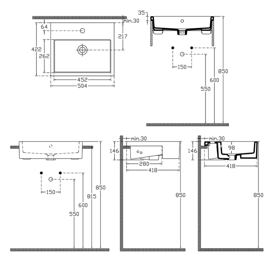 Isvea - Полувградена мивка PURITY 50x42 см керамика/бяла