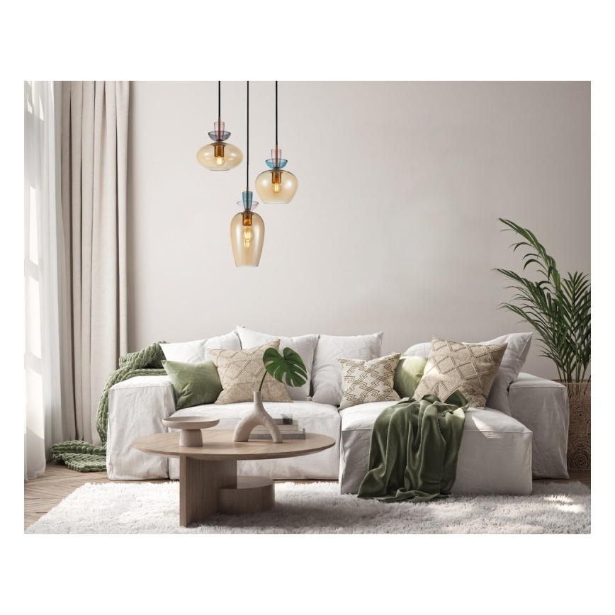 ITALUX - Полилей на кабел FANDA 3xE27/40W/230V златисто/опушено бежово