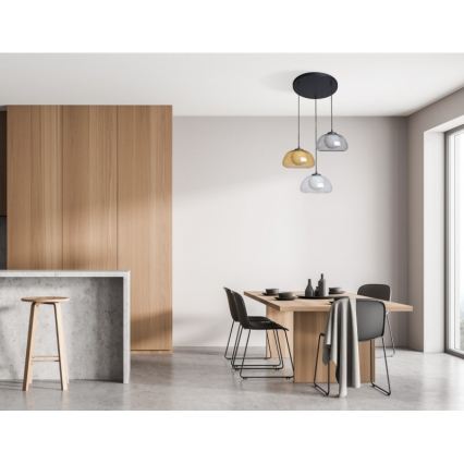 ITALUX - Полилей на кабел AINALE 3xG9/7W/230V черен/прозрачен/димчат бежов/сив