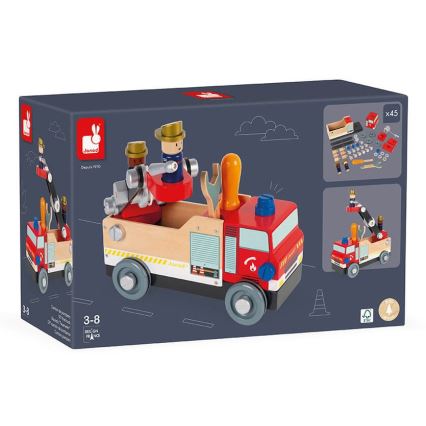 Janod - Дървен конструктор BRICOKIDS пожарна кола