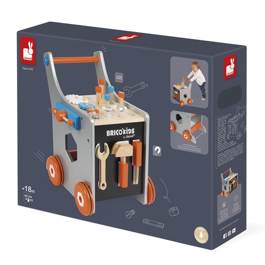 Janod - Дървена количка с инструменти BRICOKIDS