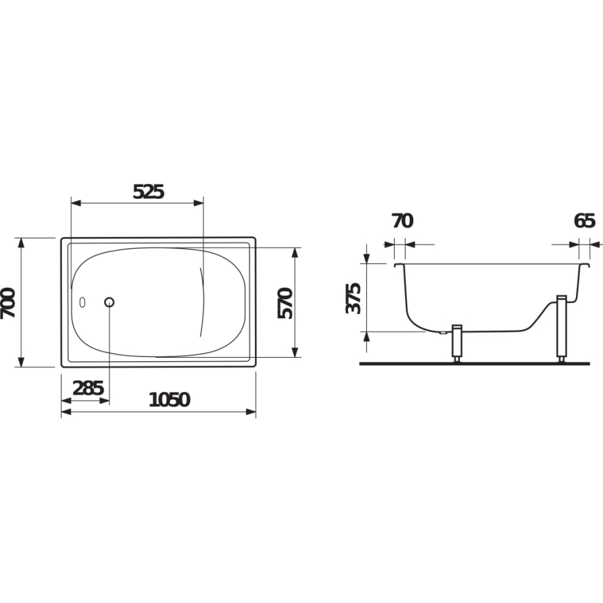 JIKA H2340000000001 - Седяща вана RIGA 105x70 стомана/бяла