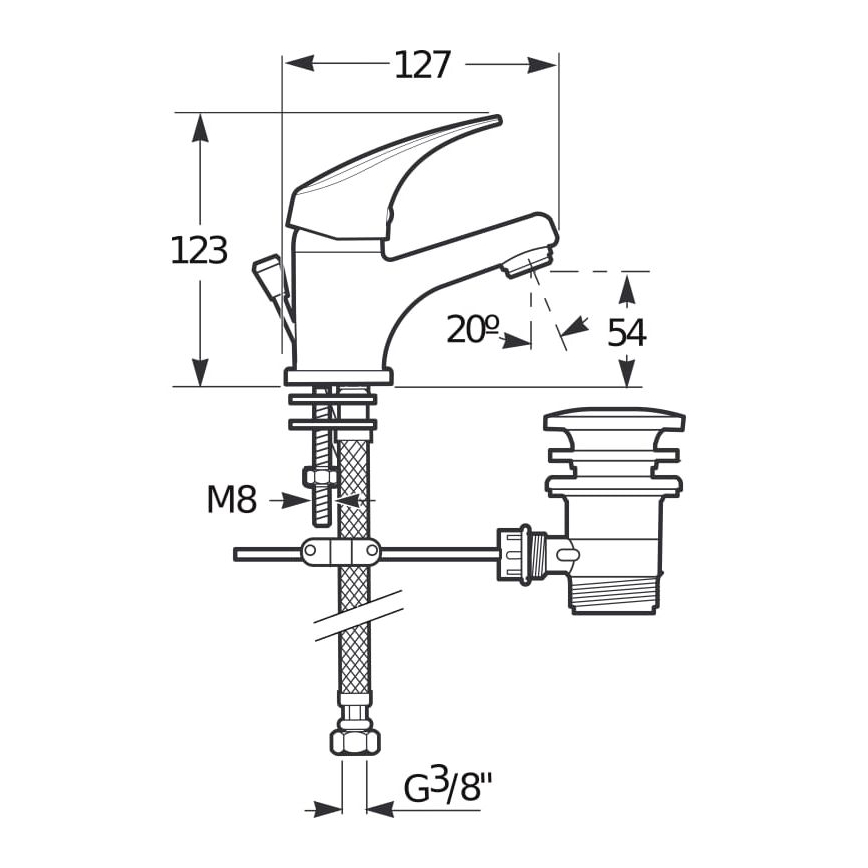 JIKA H3111N10041111 - Кран за мивка + сифон с преливник TALAS 12,3 см лъскав хром