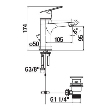 JIKA H3112E10041111 - Смесител за мивка с изпускател без преливник TALAS 17,4 см, лъскав хром