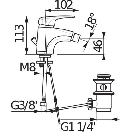 JIKA H3411U10041111 - Кран за биде + сифон без преливник DEEP 11,3 см лъскав хром