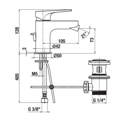 JIKA H3411X10041111 - Кран за биде + сифон без преливник CUBITO 12,8 см лъскав хром