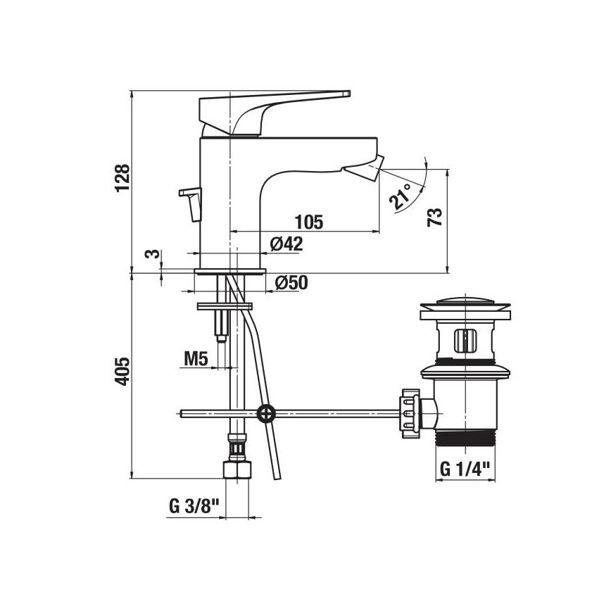 JIKA H3411X10041111 - Кран за биде + сифон без преливник CUBITO 12,8 см лъскав хром