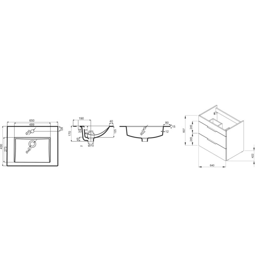 JIKA H4536021763521 - Баня шкаф с мивка CUBE 60,7x65 см, черен
