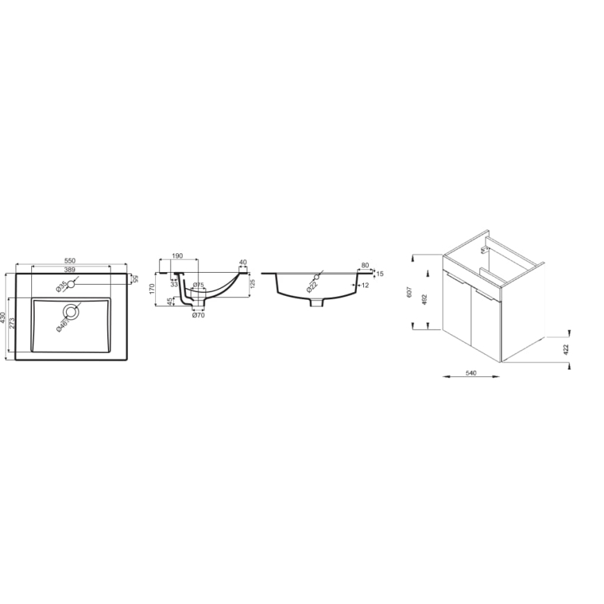 JIKA H4536121763001 - Шкаф за баня с мивка CUBE 60,7x55 см, бял