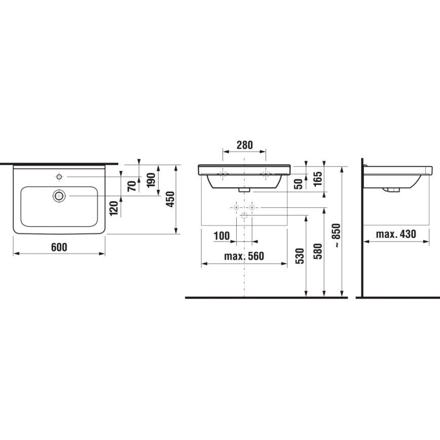 JIKA H8104230001041 - Стенна мивка CUBITO 60x45 см керамика/бял