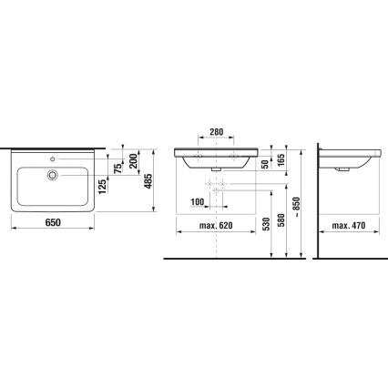 JIKA H8104240001041 - Стенна мивка CUBITO 65x48,5 см керамика/бял