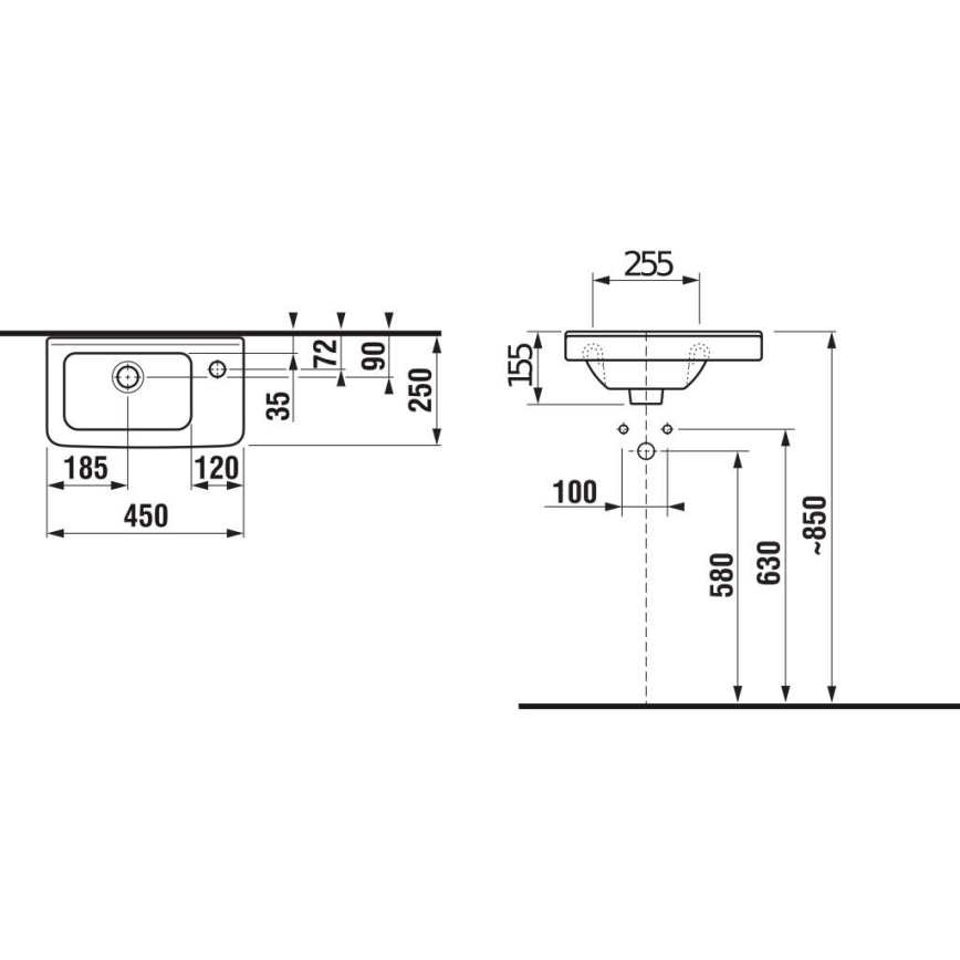 JIKA H8114240001061 - Стенна мивка CUBITO 45x25 см керамика/бял