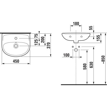 JIKA H8153820001041 - Стенна мивка LYRA 45x37 см керамика/бял