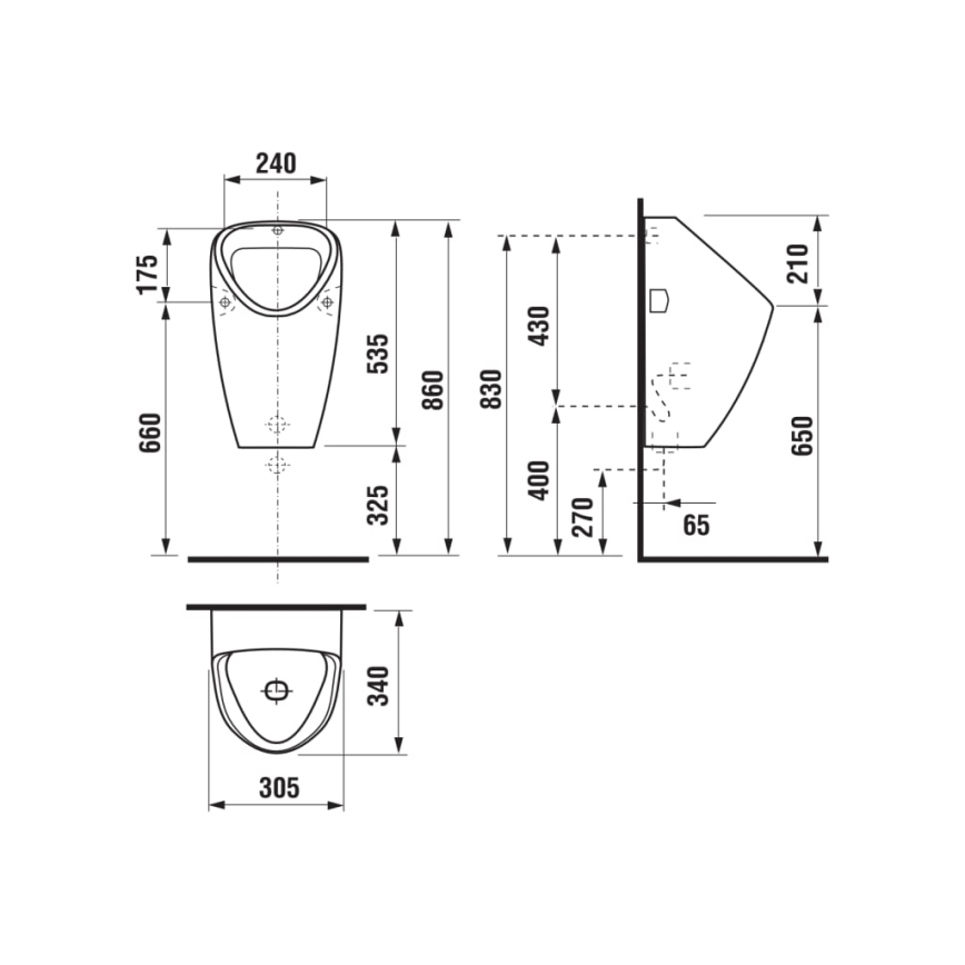 JIKA H8430600000001 - Писоар GOLEM с вътрешен вход, заден отвод, керамика/бял