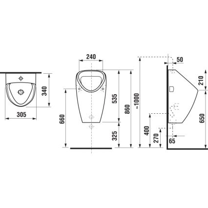 JIKA H8430610000001 - Писоар GOLEM с вътрешно присъединяване, заден отвод, керамика/бял