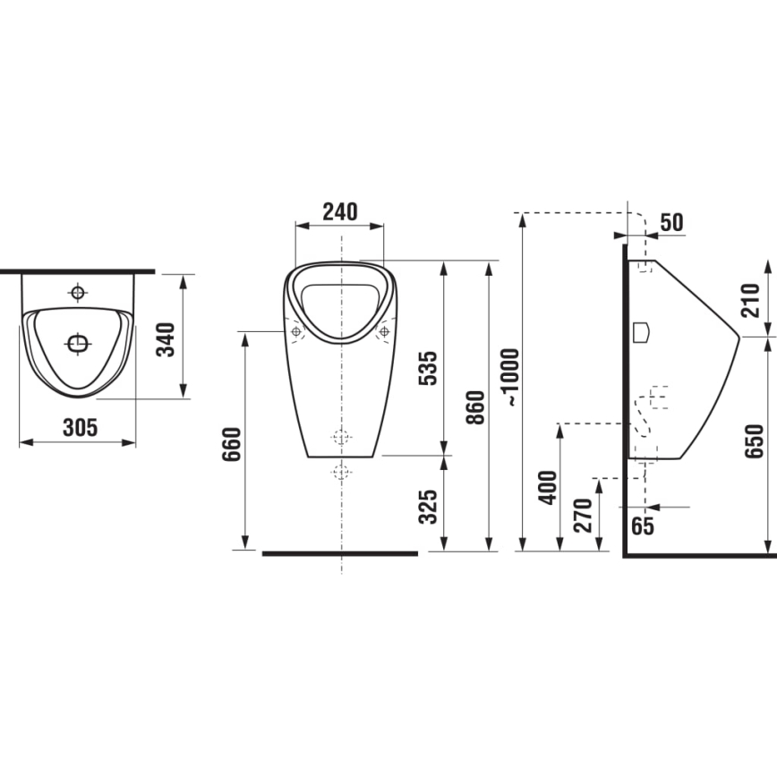 JIKA H8430610000001 - Писоар GOLEM с вътрешно присъединяване, заден отвод, керамика/бял